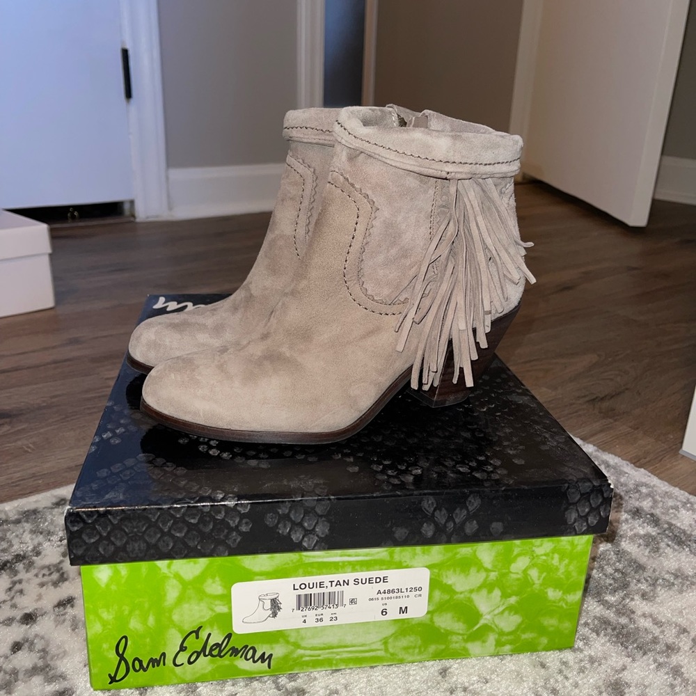 NEW. Never been worn. Sam Edelman fringe booties